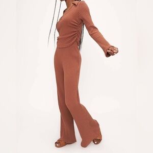 Project Social T Ribbed Elastic Waist Flare Pants Fired Clay Color Size L